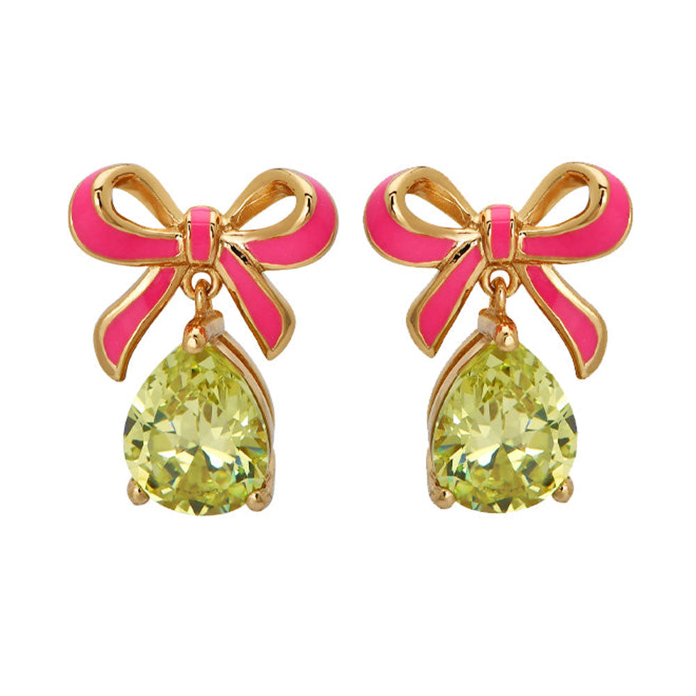 Amelia Scott Gold Bow Bright Pink &  Lime Green Earrings image