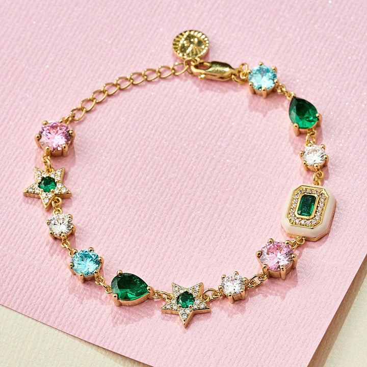 Amelia Scott Gold Celeste Cluster Blush Pink & Emerald Green Bracelet image 1