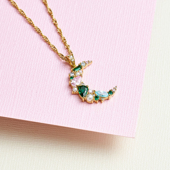 Amelia Scott Gold Celeste Cluster Moon Blush Pink & Emerald Green Necklace image 1