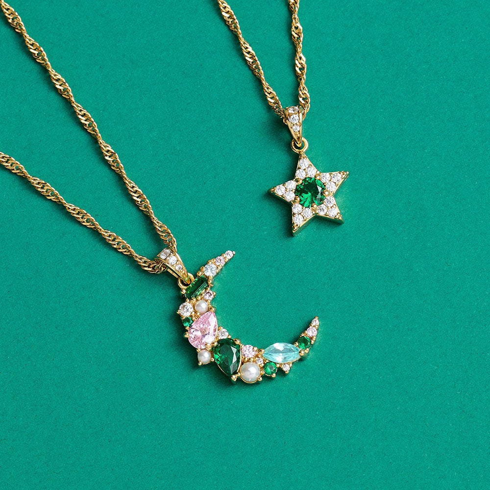 Amelia Scott Gold Celeste Cluster Moon Blush Pink & Emerald Green Necklace image 2