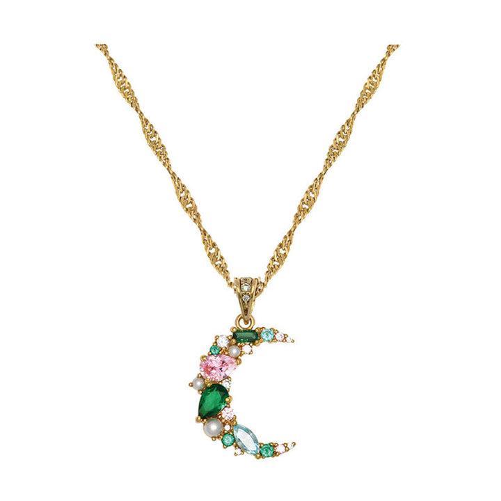 Amelia Scott Gold Celeste Cluster Moon Blush Pink & Emerald Green Necklace image