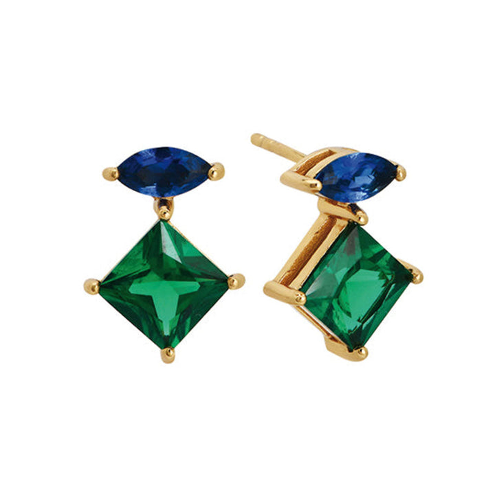 Amelia Scott Gold Esme Sapphire Blue & Emerald Green Stud Earrings image