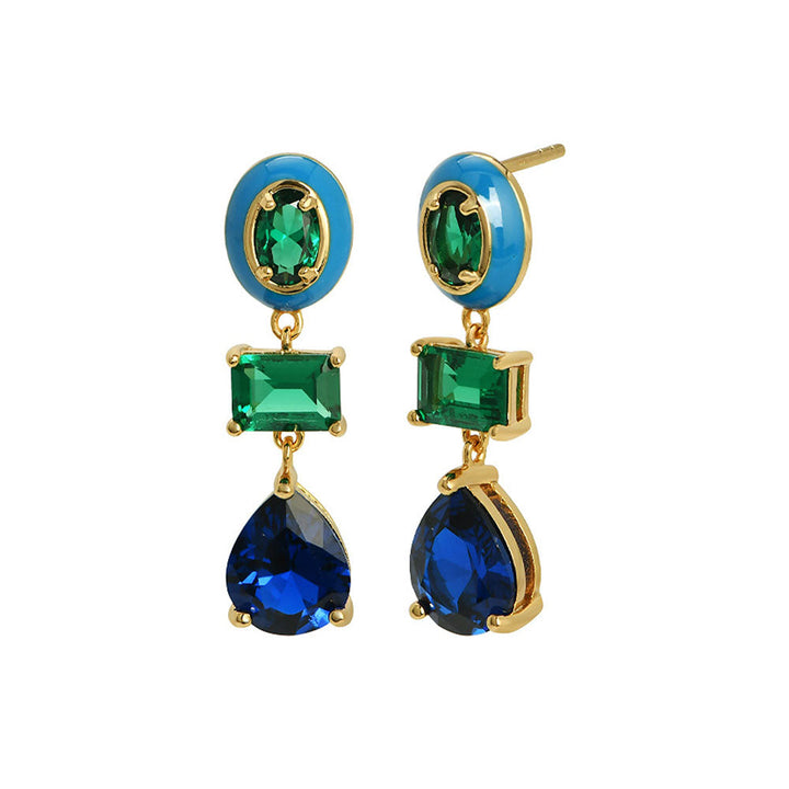 Amelia Scott Gold Frida Enamel Drop Blue & Green Earrings image