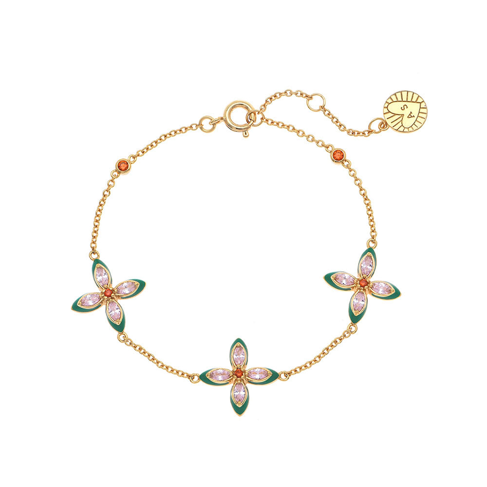 Amelia Scott Gold Lucky Clover Emerald Enamel & Blush Pink Bracelet image