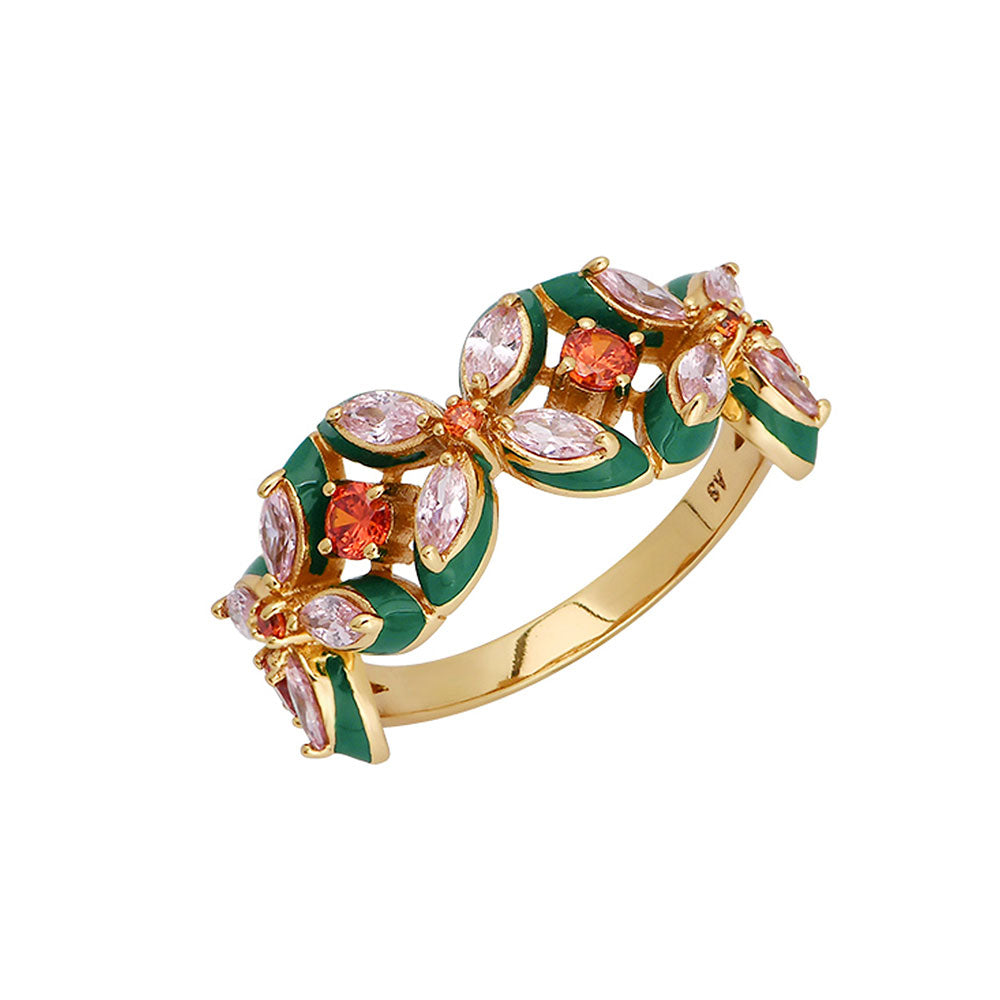 Amelia Scott Gold Lucky Clover Emerald Green & Blush Pink Ring image