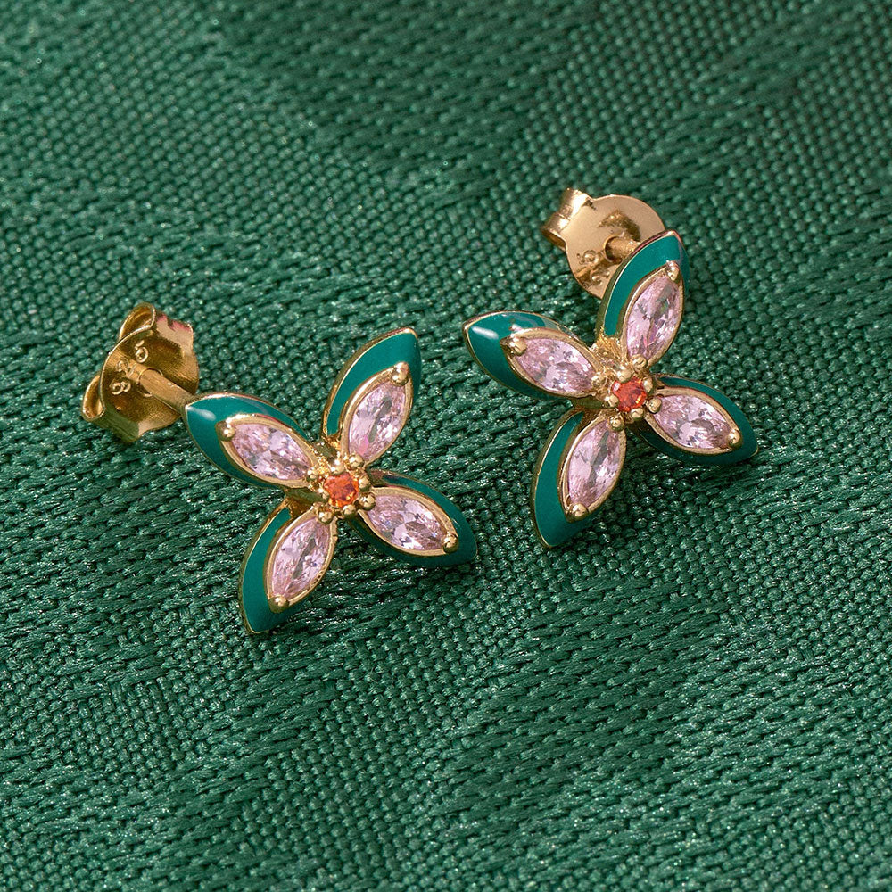 Amelia Scott Gold Lucky Clover Emerald Green & Blush Pink Stud Earrings image 1