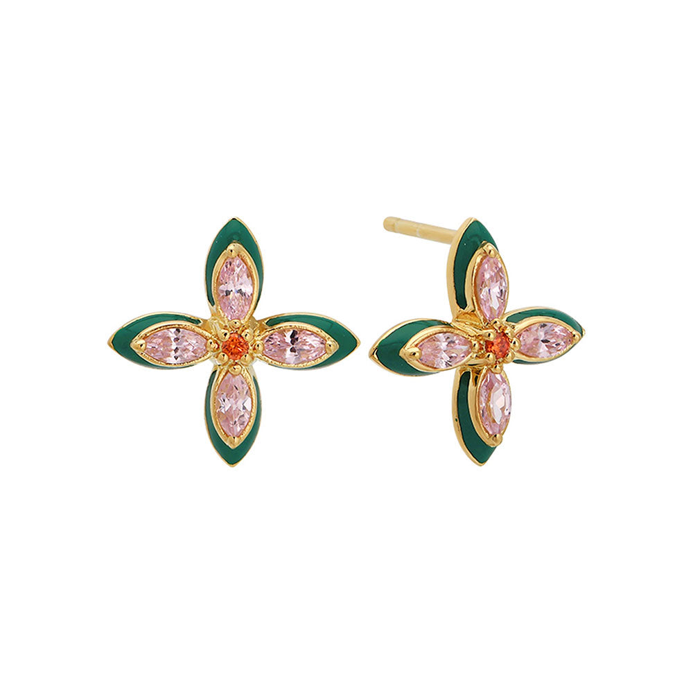 Amelia Scott Gold Lucky Clover Emerald Green & Blush Pink Stud Earrings image