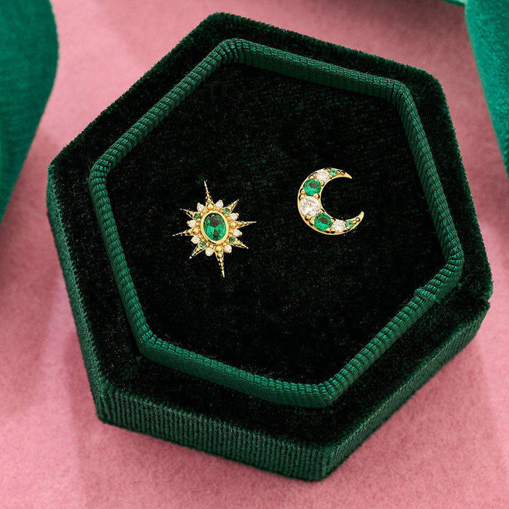 Amelia Scott Gold Luna Moon & Star Emerald Green Stud Earrings image 1