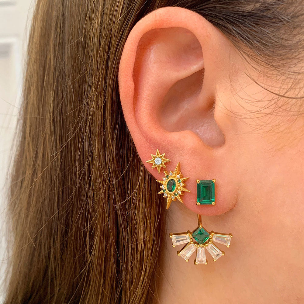 Amelia Scott Gold Luna Moon & Star Emerald Green Stud Earrings image 2