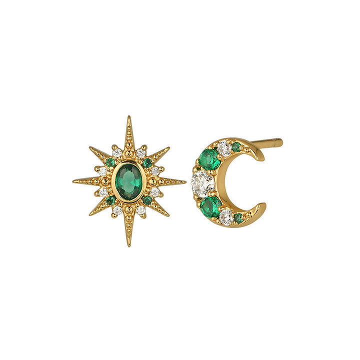 Amelia Scott Gold Luna Moon & Star Emerald Green Stud Earrings image