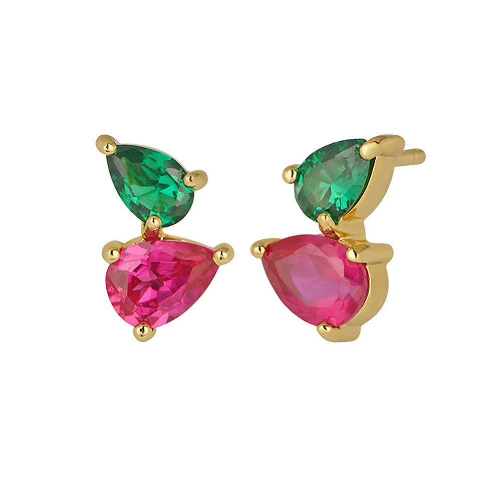 Amelia Scott Gold Sofia Emerald Green & Bright Pink Stud Earrings image