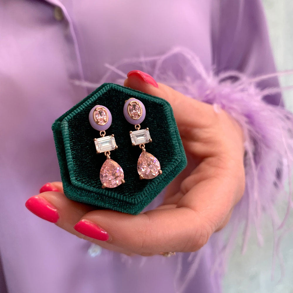 Amelia Scott Rose Gold Frida Enamel Drop Lilac & Pink Earrings image