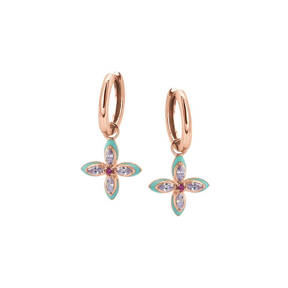 Amelia Scott Rose Gold Lucky Clover Turquoise Enamel & Lilac Hoop Earrings image