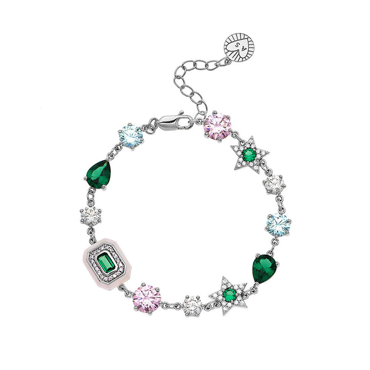 Amelia Scott Silver Celeste Cluster Blush Pink & Emerald Green Bracelet image 1