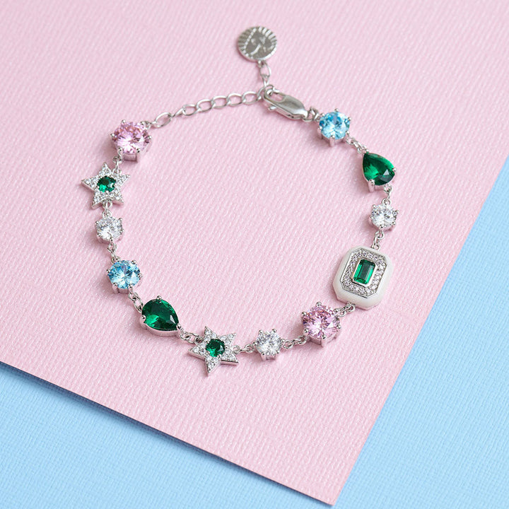 Amelia Scott Silver Celeste Cluster Blush Pink & Emerald Green Bracelet image