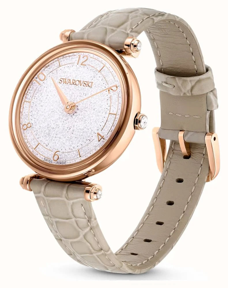 Swarovski Rose Gold Crystalline Wonder Beige Leather Watch