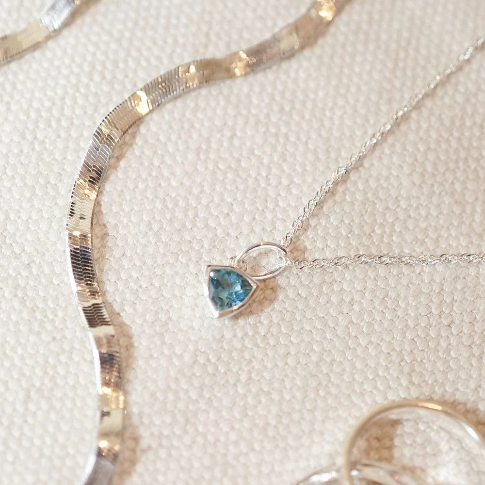 Daisy London Silver Blue Topaz December Birthstone Charm Necklace