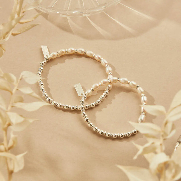 ChloBo Mummy & Mini Silver and Pearl Story of Love Set of 2 Bracelets