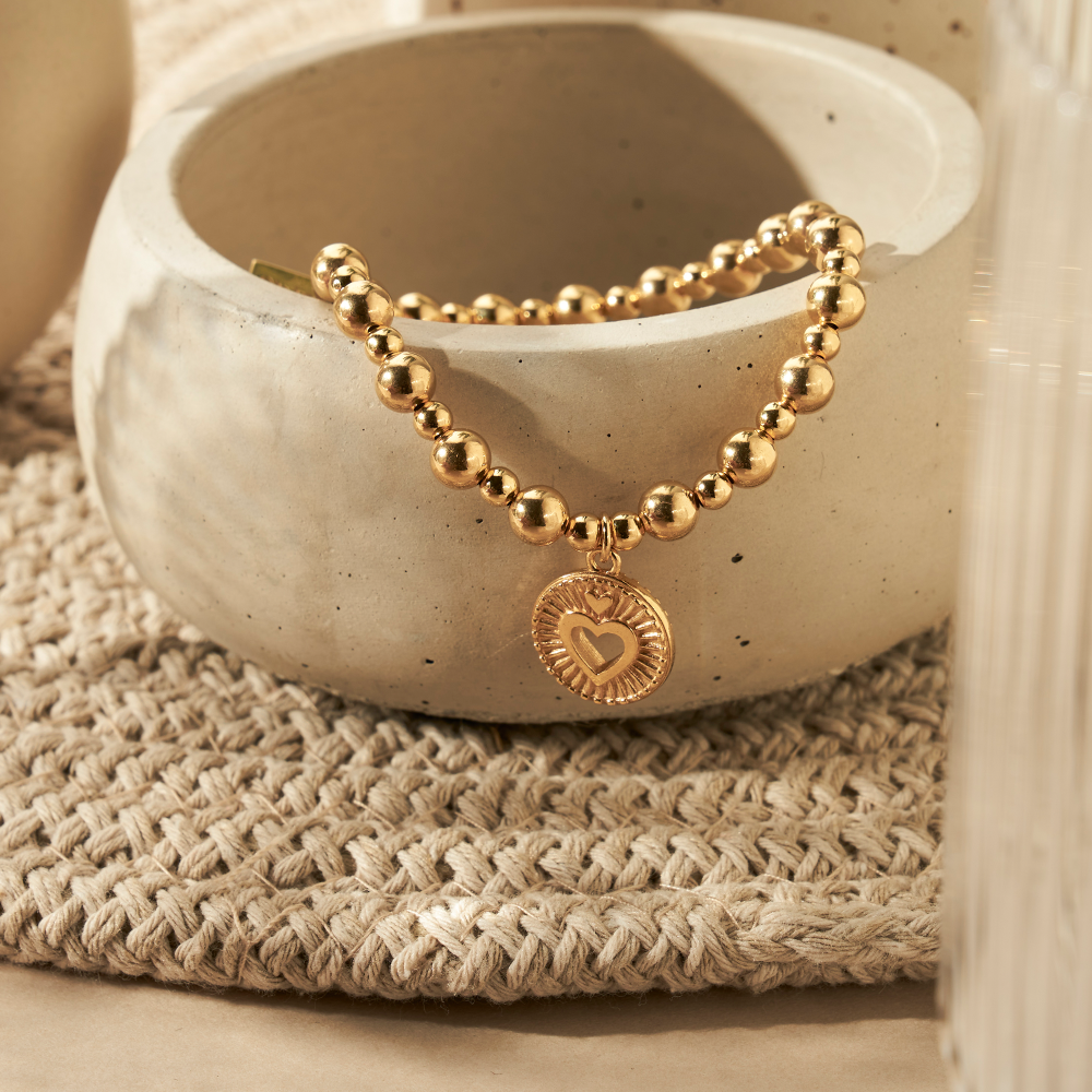 Chlobo Gold Mini Small Ball Guiding Heart Bracelet