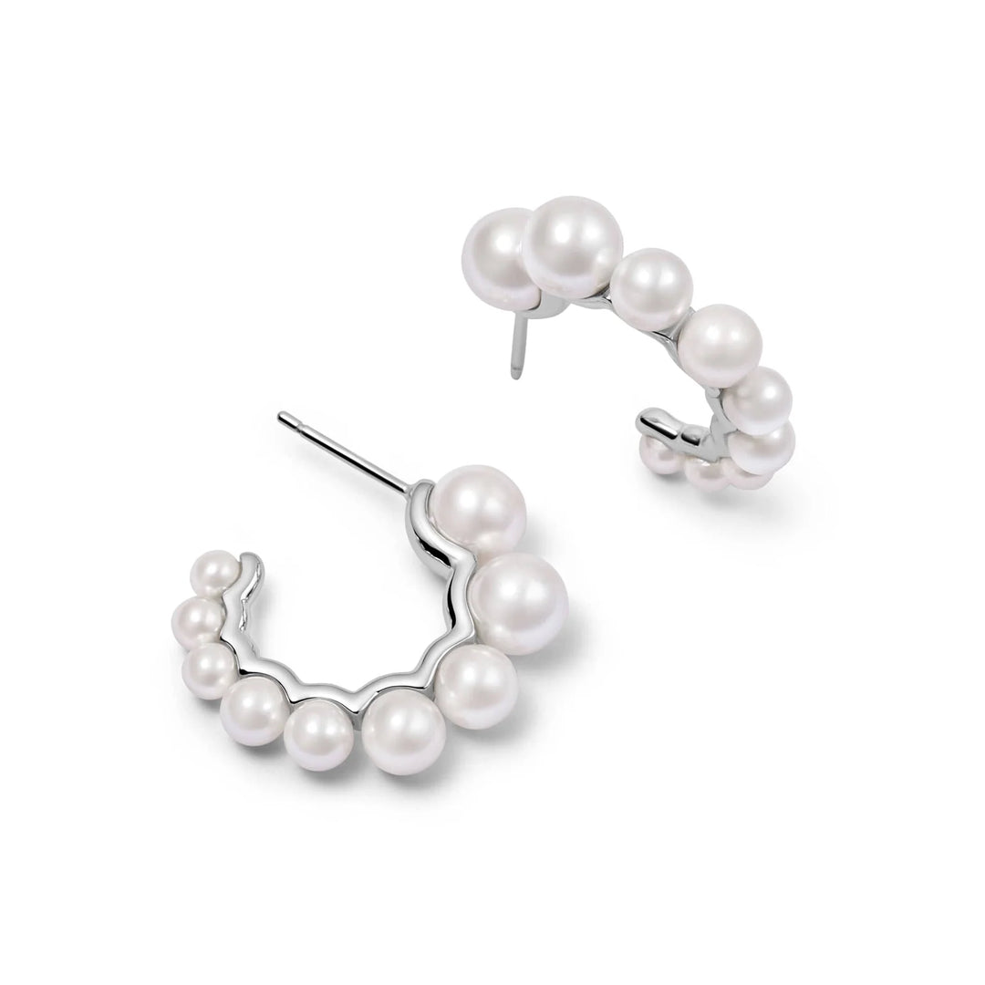 Daisy London Silver Chunky Pearl Hoop Earrings