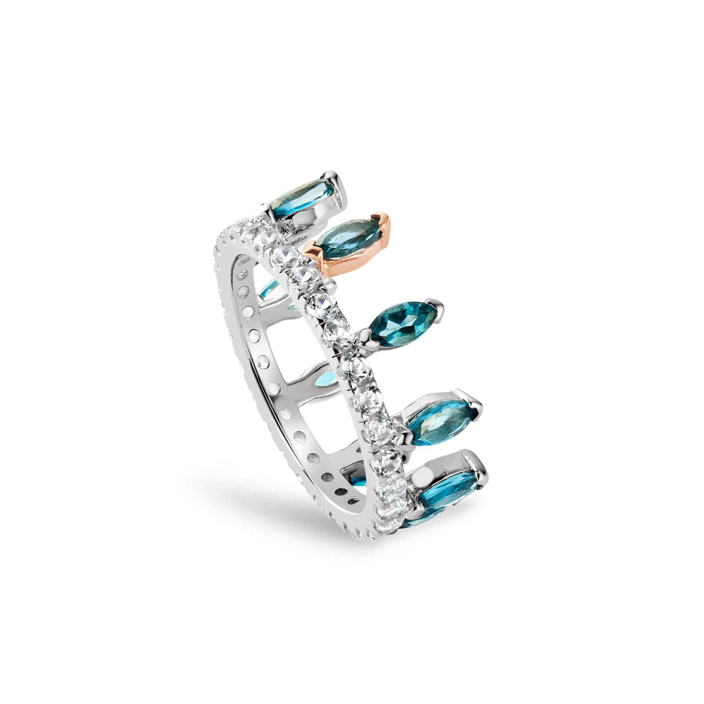 Clogau Celebration Crown Silver and London Blue Topaz Ring 