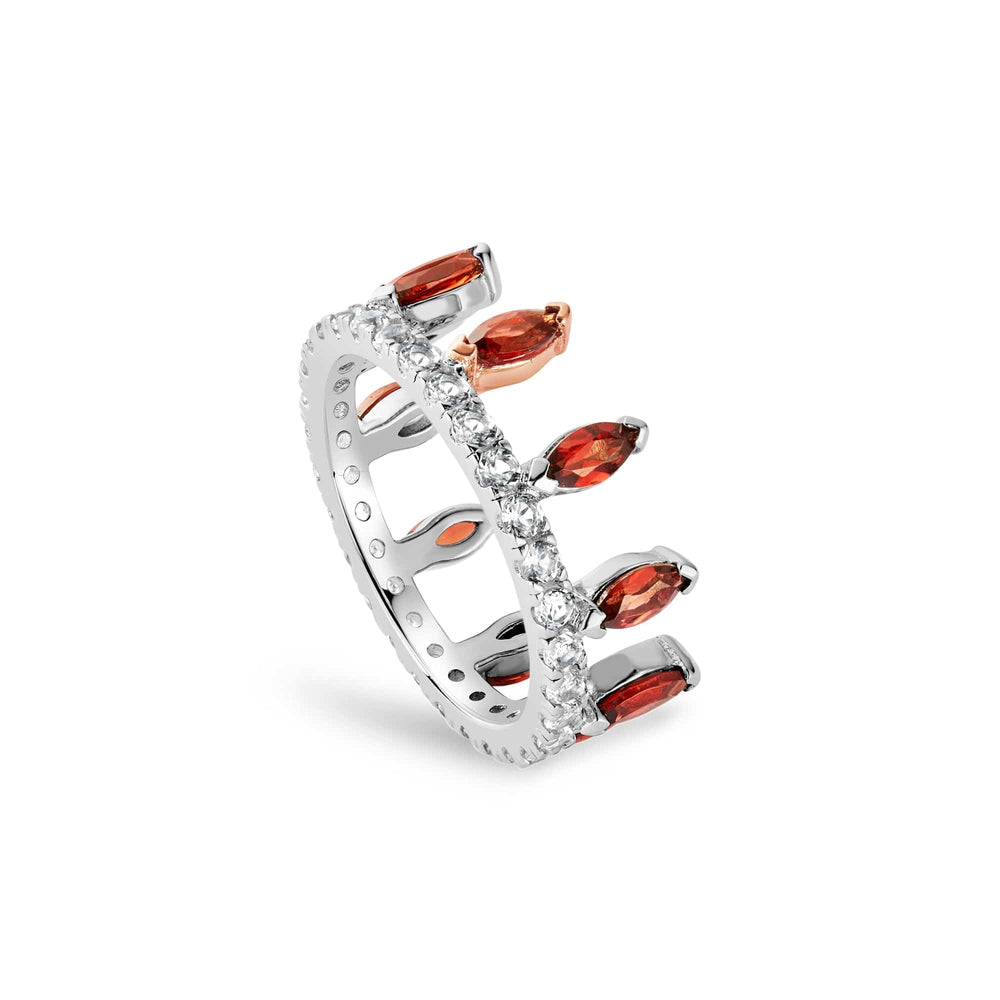 Clogau Celebration Crown Silver and Red Garnet Ring 