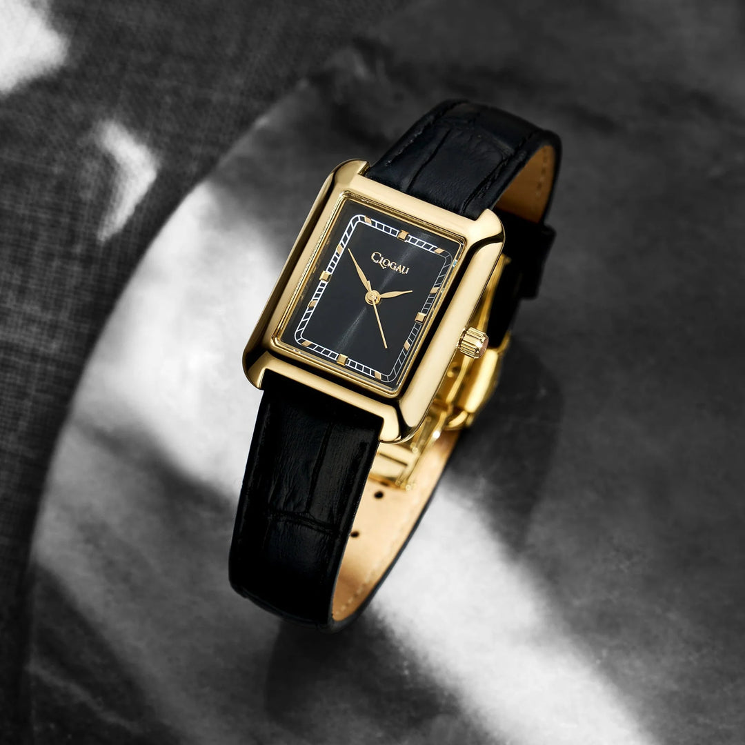 Clogau Ladies Timeless Gold & Black Leather Watch