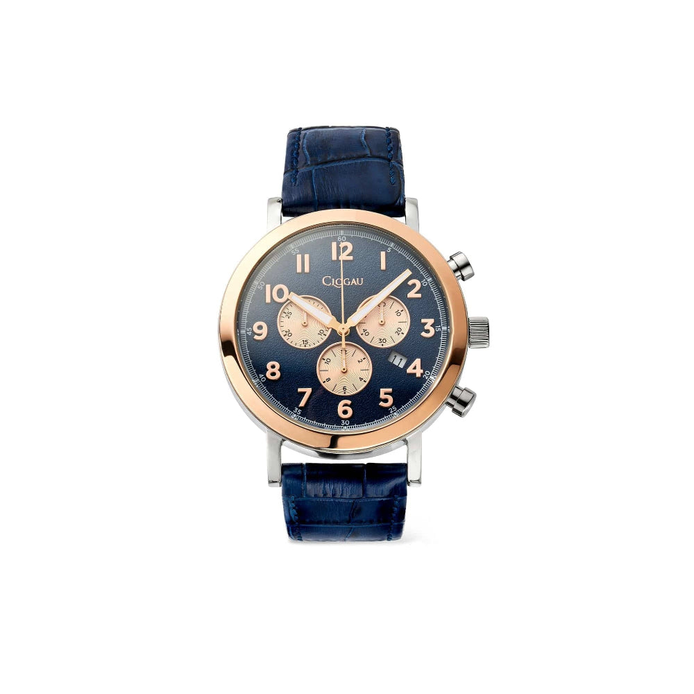 Clogau Men's Gwynant Rose Gold and Navy Blue Leather Strap Watch image