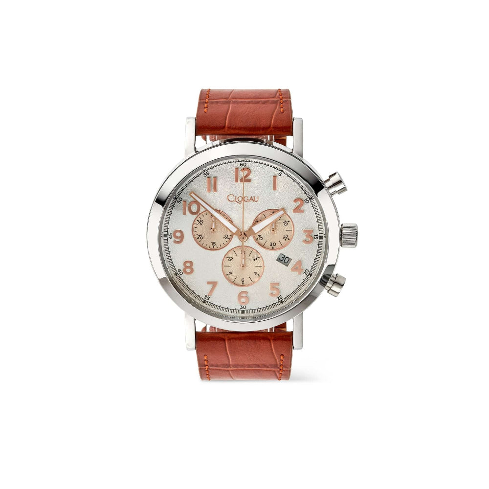 Clogau Men's Gwynant Silver and Brown Leather Strap Watch image