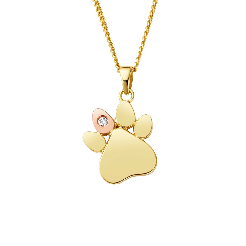 Clogau Paw Prints on My Heart Gold and Diamond Pendant image