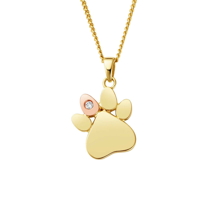 Clogau Paw Prints on My Heart Gold and Diamond Pendant image