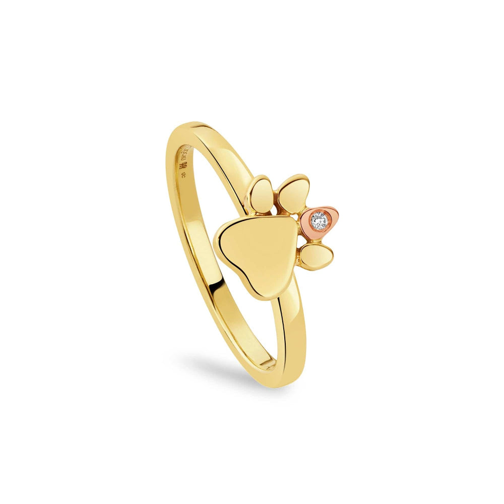 Clogau Paw Prints on My Heart Gold and Diamond Stacking Ring image