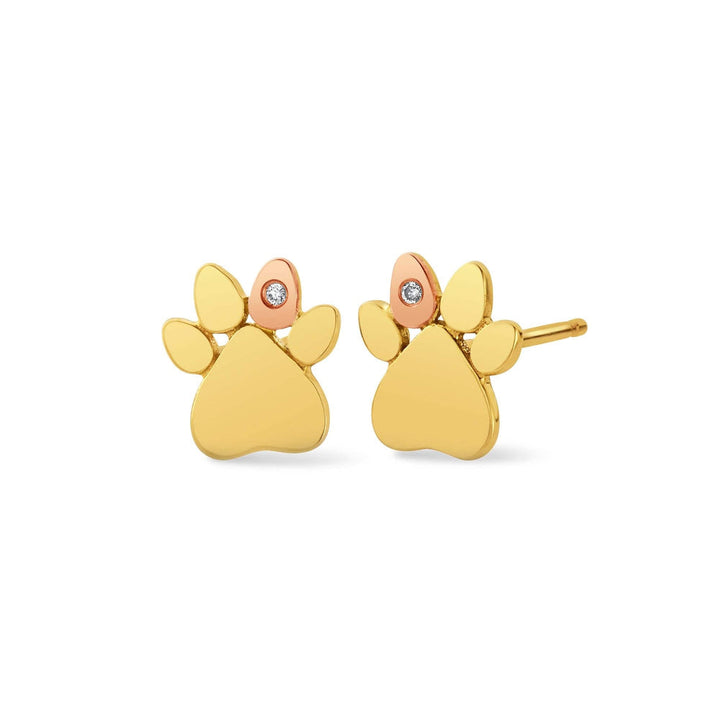 Clogau Paw Prints on My Heart Gold and Diamond Stud Earrings image