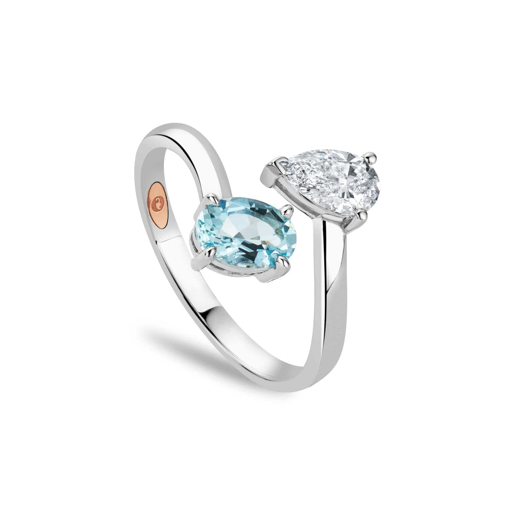 Clogau Ti a Fi White Gold, Diamond and Oval-Cut Aquamarine Ring image