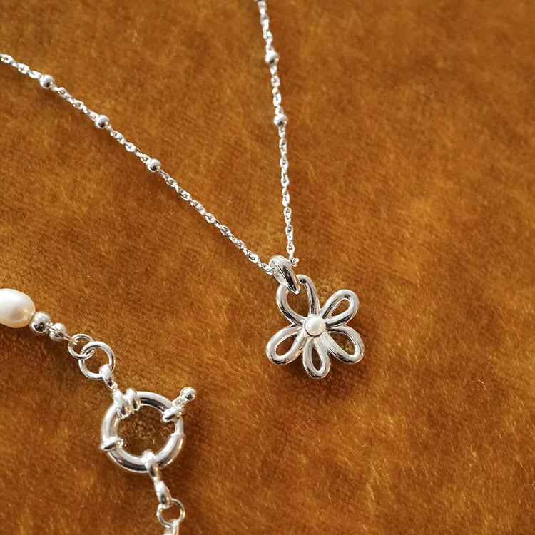 Daisy London Silver Daisy Pearl Necklace