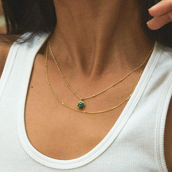 Daisy London 18ct Gold Plate Green Malachite Healing Stone Necklace