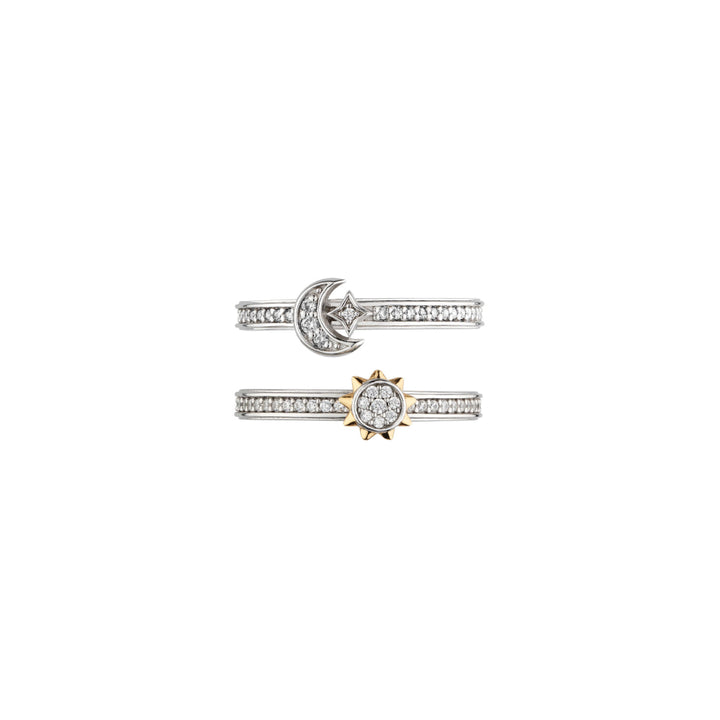 Kit Heath Silver Celeste Sun & Moon Pavé Duo Stacking Rings