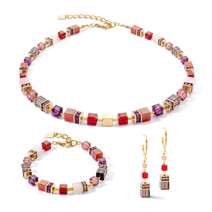 Coeur De Lion Geocube Precious Statement Necklace Gold-Red