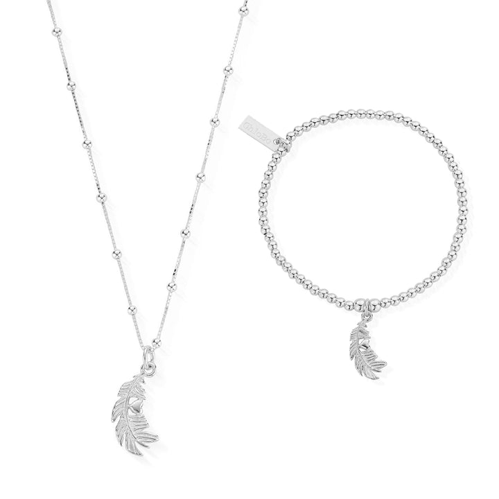 ChloBo Silver Heart in Feather Necklace & Bracelet Set