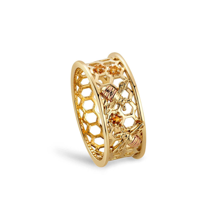 Honey Bee Gold and Citrine Honeycomb Ring 