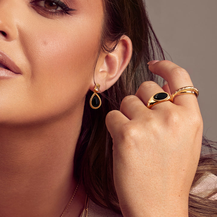 Hot Diamonds X Jac Jossa Gold Black Onyx Oval Earrings