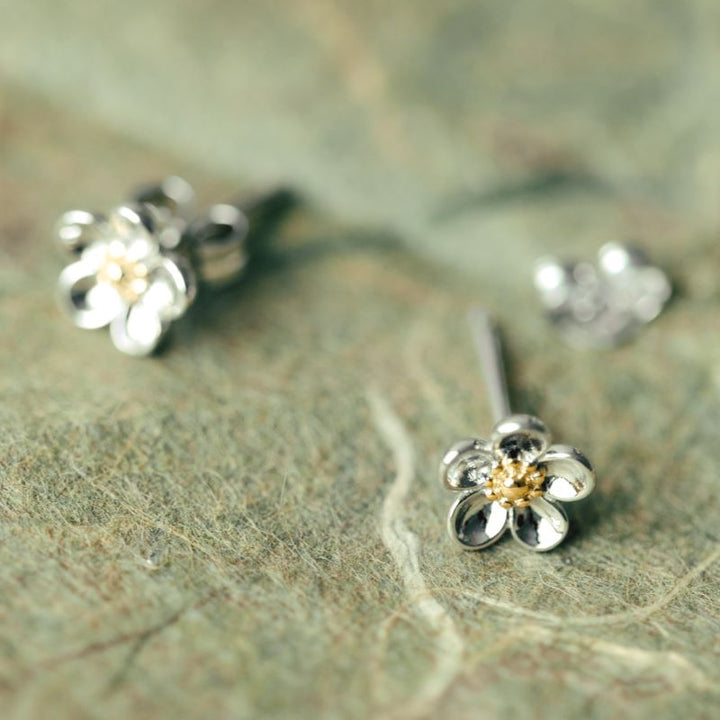 Kit Heath Silver Blossom Wood Rose Stud Earrings