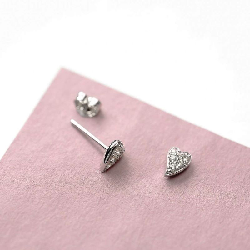 Kit Heath Silver Cherish Precious Pave Heart Stud Earrings