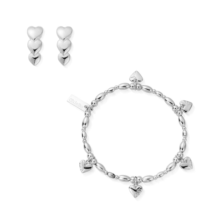 ChloBo Silver Life Lover Bracelet & Earrings Set