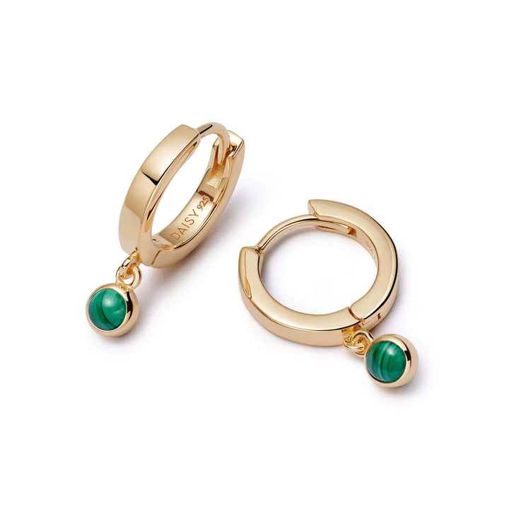 Daisy London 18ct Gold Plate Green Malachite Healing Huggie Hoops