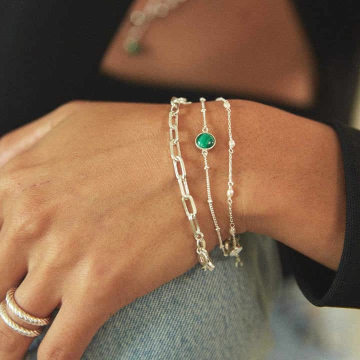 Daisy London Sterling Silver Green Malachite Healing Stones Bracelet