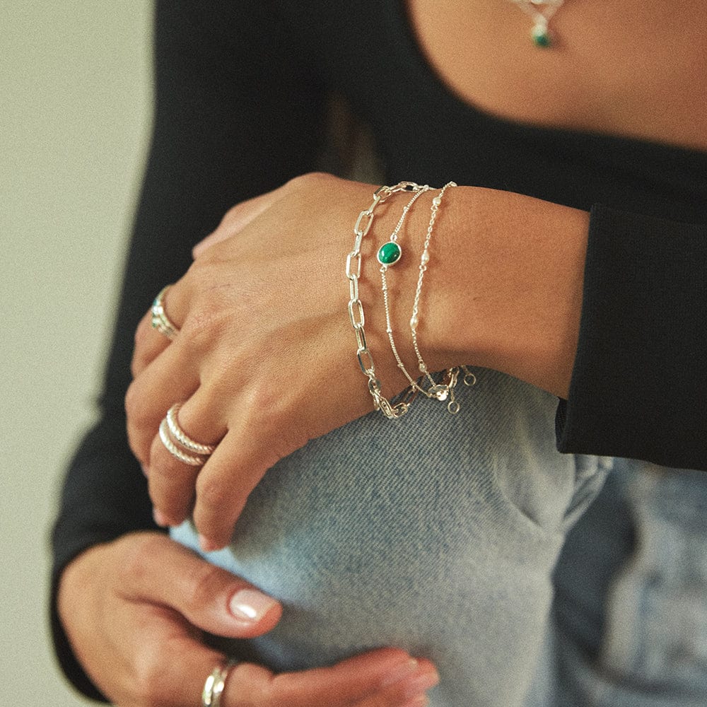 Daisy London Sterling Silver Green Malachite Healing Stones Bracelet