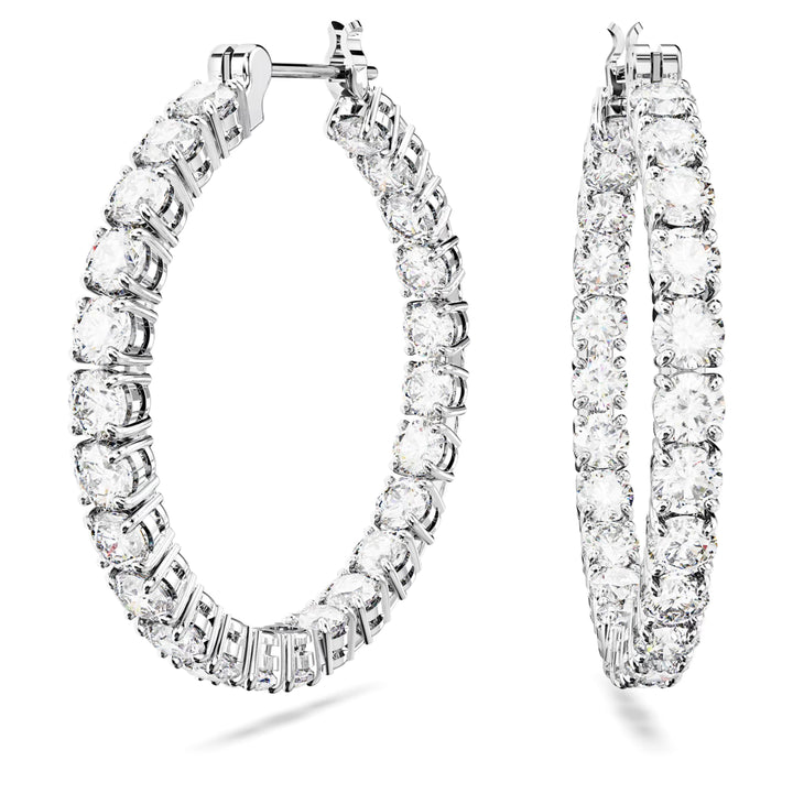 Swarovski Silver Matrix Round Cut Hoop Earrings