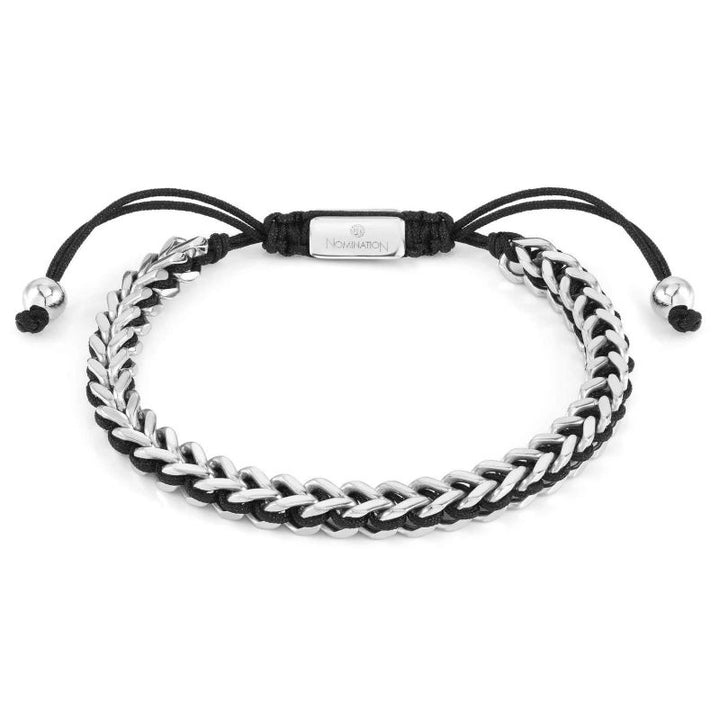 Nomination Silver Fishbone Black Nautical Cord Bracelet