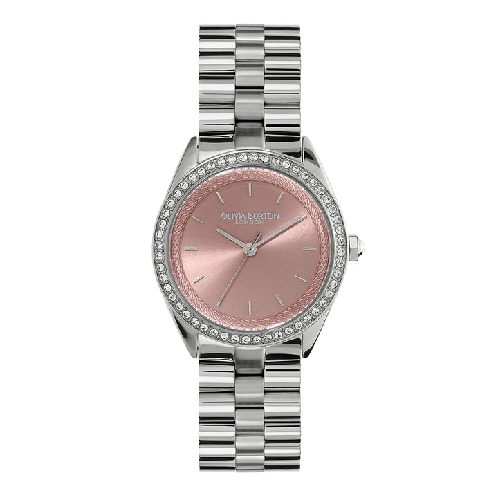 Olivia Burton Silver & Rose Sunray Dial Watch